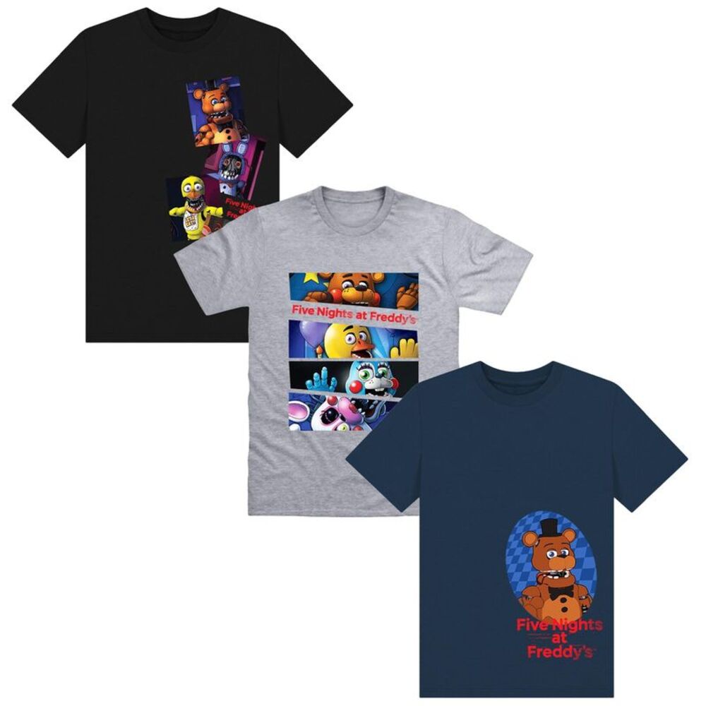 Five Nights At Freddys Childrens/Kids Collage T-Shirt (Pack of 3) / Blue/Gray/Bl